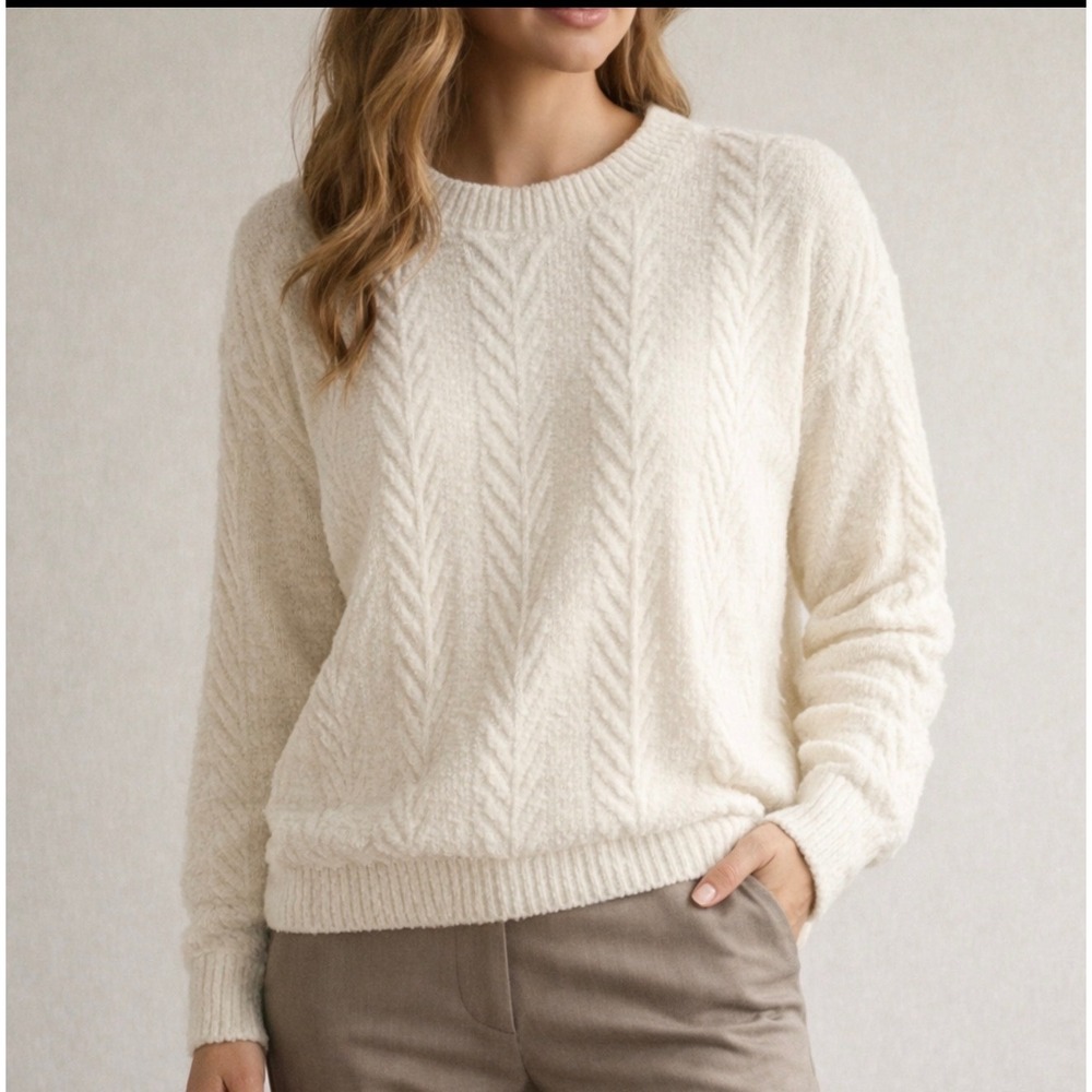 Orvis Ivory Textured Chenille‎ Knit Sweater XL Cozy Classic Plush Quite Luxury